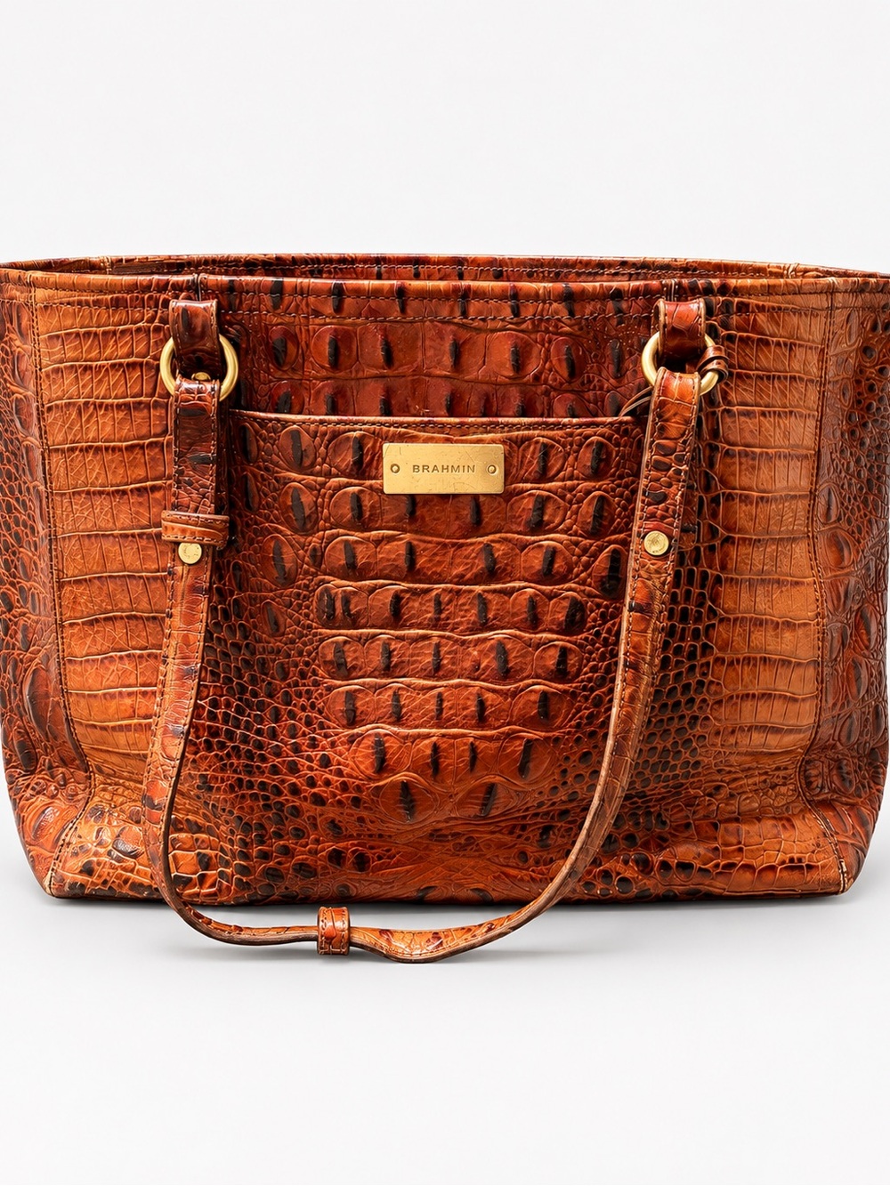 Brahmin Cognac Croc-Embossed Leather Tote